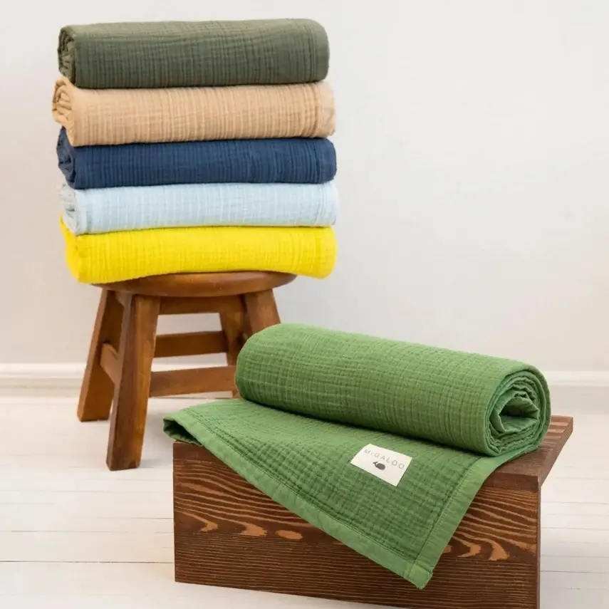 Mixi Baby Migaloo Dört Katlı Çok Amaçlı % 100 Pamuklu Bebek Çocuk Müslin Örtü 90X120 Cm Yeşil - 8