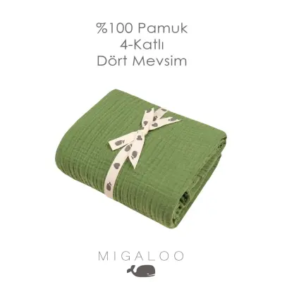 Mixi Baby Migaloo Dört Katlı Çok Amaçlı % 100 Pamuklu Bebek Çocuk Müslin Örtü 90X120 Cm Yeşil - 4