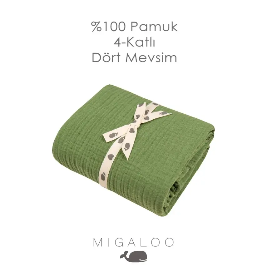 Mixi Baby Migaloo Dört Katlı Çok Amaçlı % 100 Pamuklu Bebek Çocuk Müslin Örtü 90X120 Cm Yeşil - 4