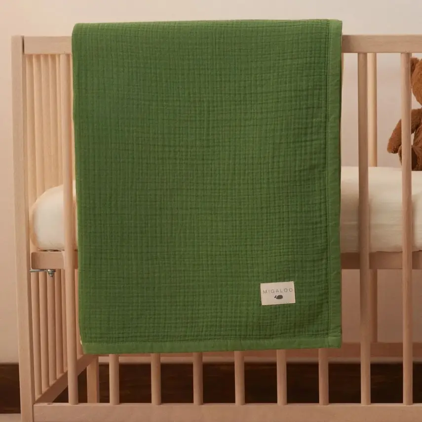 Mixi Baby Migaloo Dört Katlı Çok Amaçlı % 100 Pamuklu Bebek Çocuk Müslin Örtü 90X120 Cm Yeşil - 1