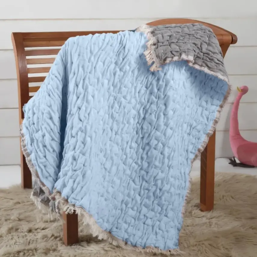 Mixi Baby Müslin Battaniye İçi Dolgulu 100x120cm Mavi - 1