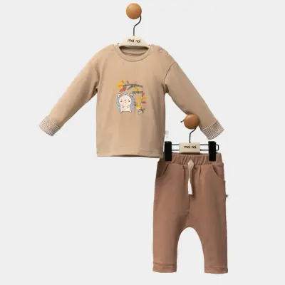 Moi No Kirpi Deseli Erkek Bebek 2li Takım Sütlü Kahve - 1