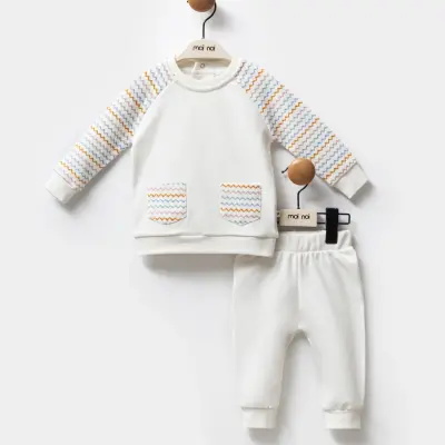 Moi Noi 2Li Bebek Cepli Takım Zigzag Ekru Unisex