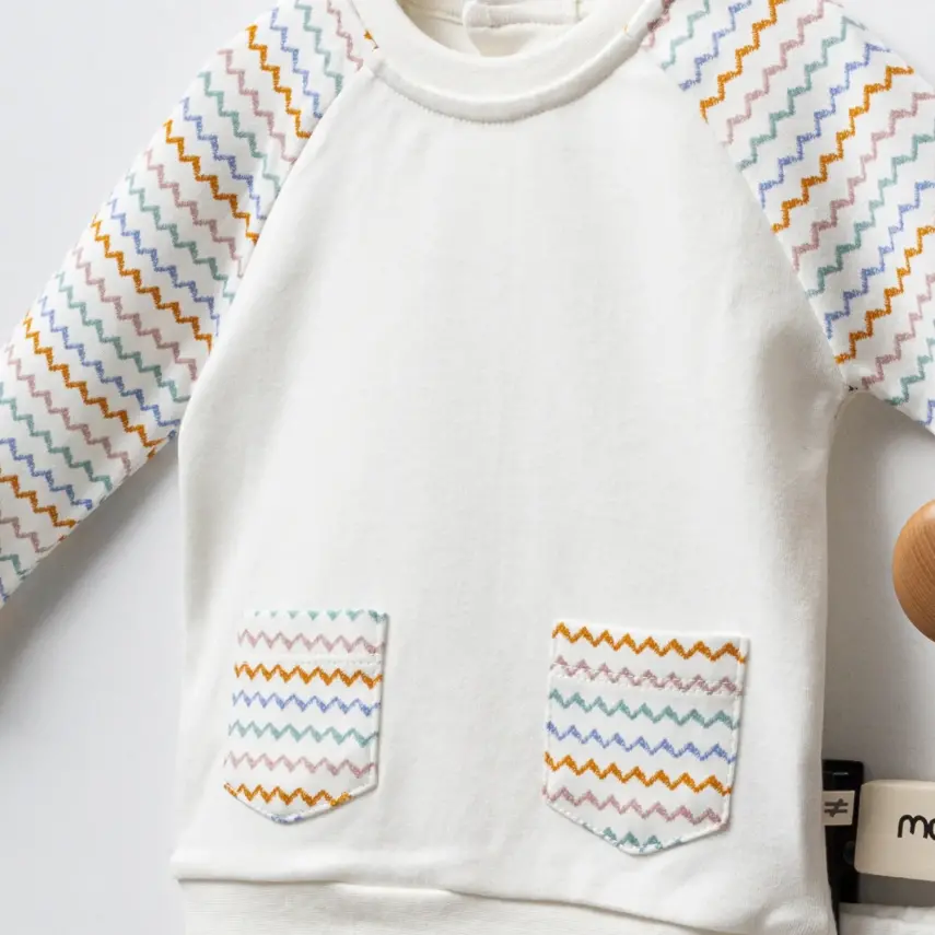 Moi Noi 2Li Bebek Cepli Takım Zigzag Ekru Unisex - 2
