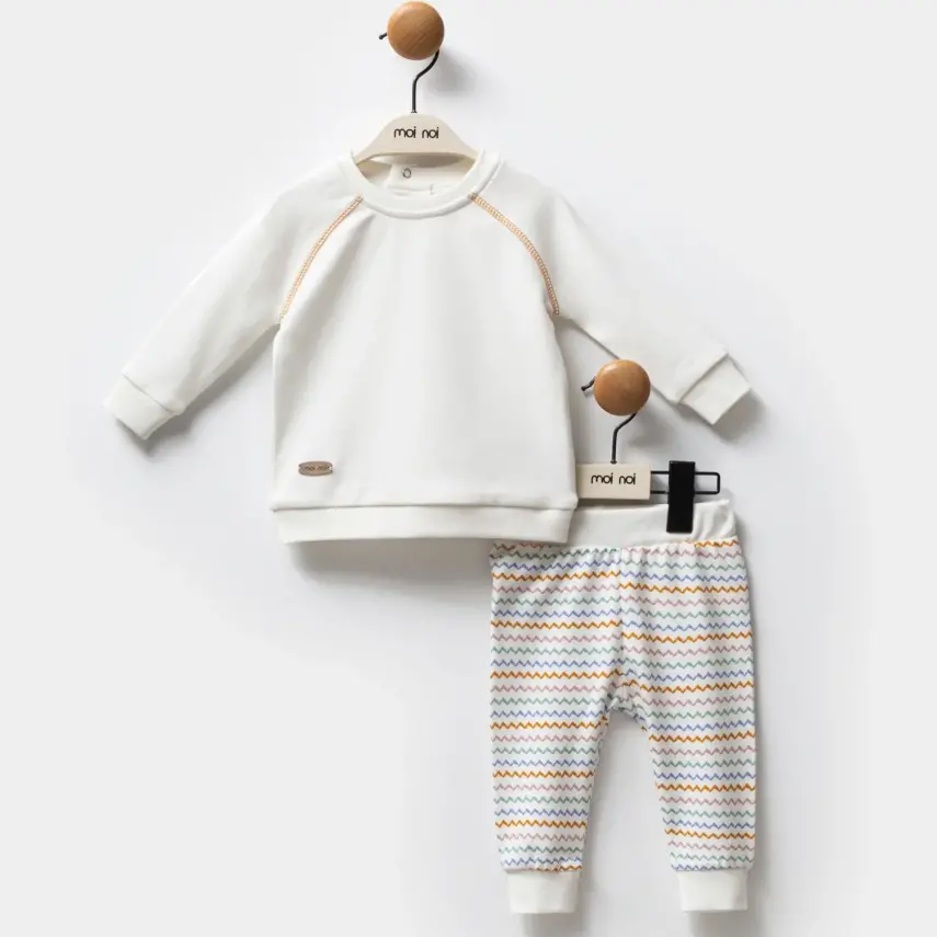 Moi Noi 2Li Bebek Takım Zigzag Ekru Unisex - 1