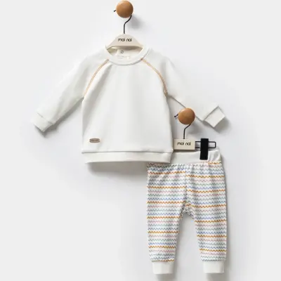 Moi Noi 2Li Bebek Takım Zigzag Ekru Unisex - 5