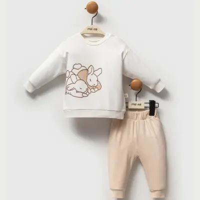 Moi Noi 2li Takım Tavşan Nakışlı Ekru - 1