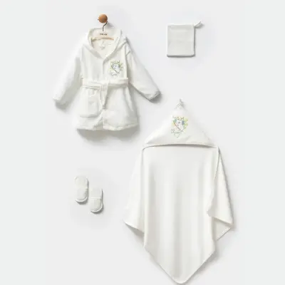 Moi Noi Bebek Bornoz Takımı Palmiye Desenli Unisex