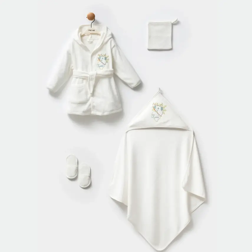 Moi Noi Bebek Bornoz Takımı Palmiye Desenli Unisex - 1