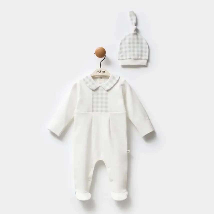 Moi Noi Bebek Tulum Şapkalı Ekose Unisex - 1