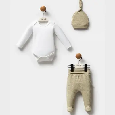 Moi Noi Bebek Zıbın Takımı 3Lü Ekru Unisex