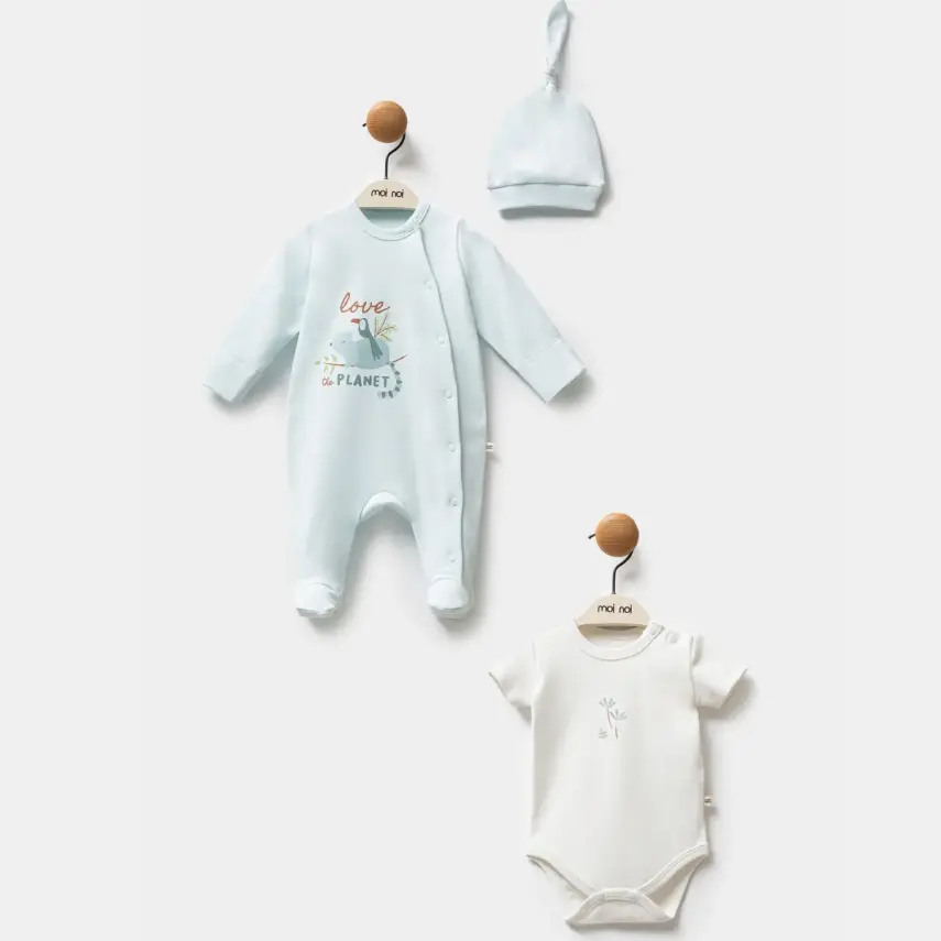 Moi Noi Body li Şapkalı Erkek Bebek Tulum Palmiye Desenli - 1