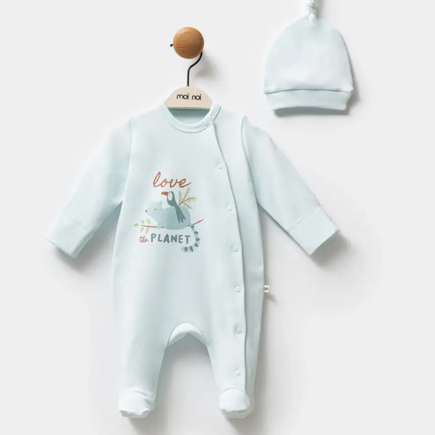 Moi Noi Body li Şapkalı Erkek Bebek Tulum Palmiye Desenli - 4