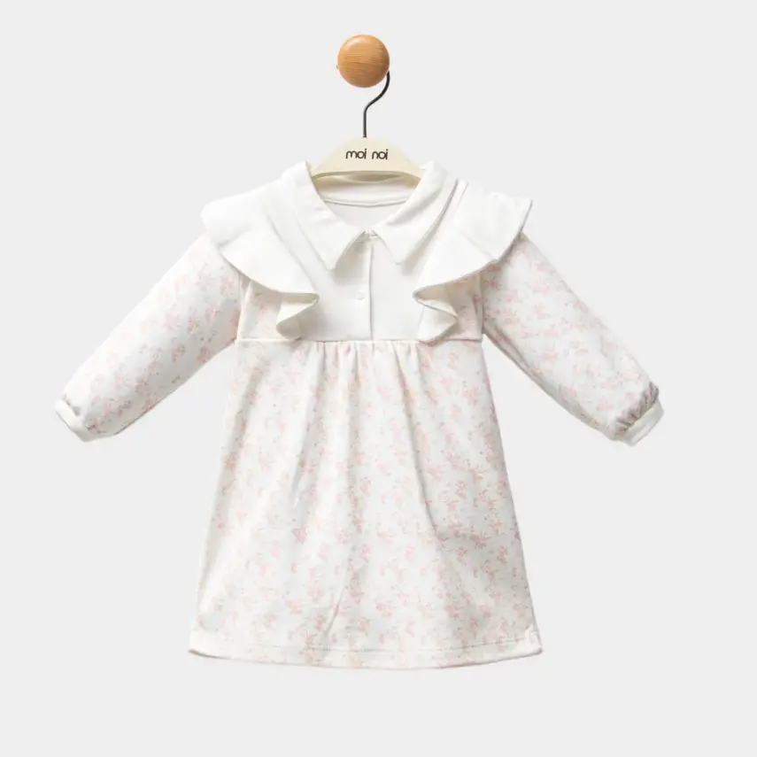 Moi Noi Çiçek Desenli Bebek Elbise Somon - 1