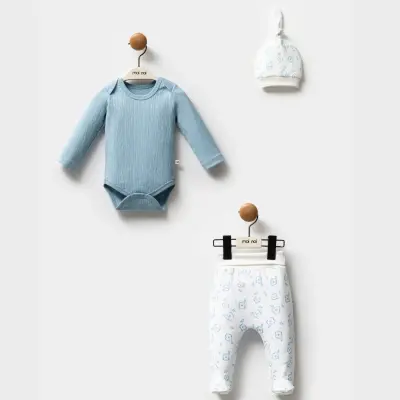 Moi Noi Erkek Bebek Zıbın Takımı 3Lü Mavi