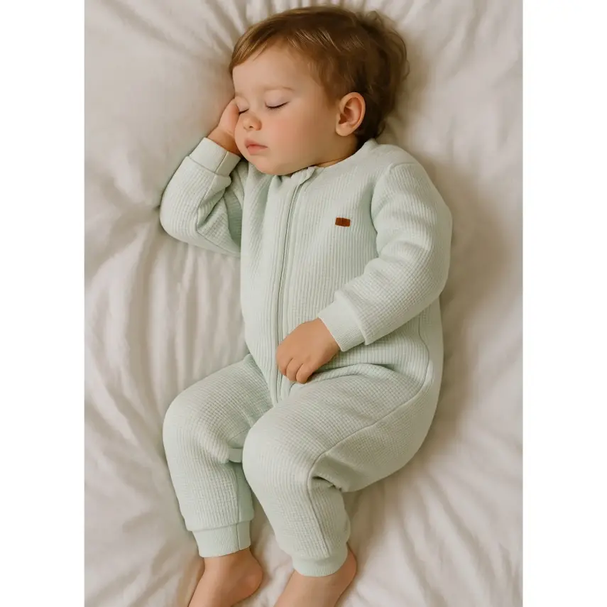 Moi Noi Fermuarlı Uzun Kollu Kışlık Uyku Tulum Waffle Mint 2,5 Tog - 9