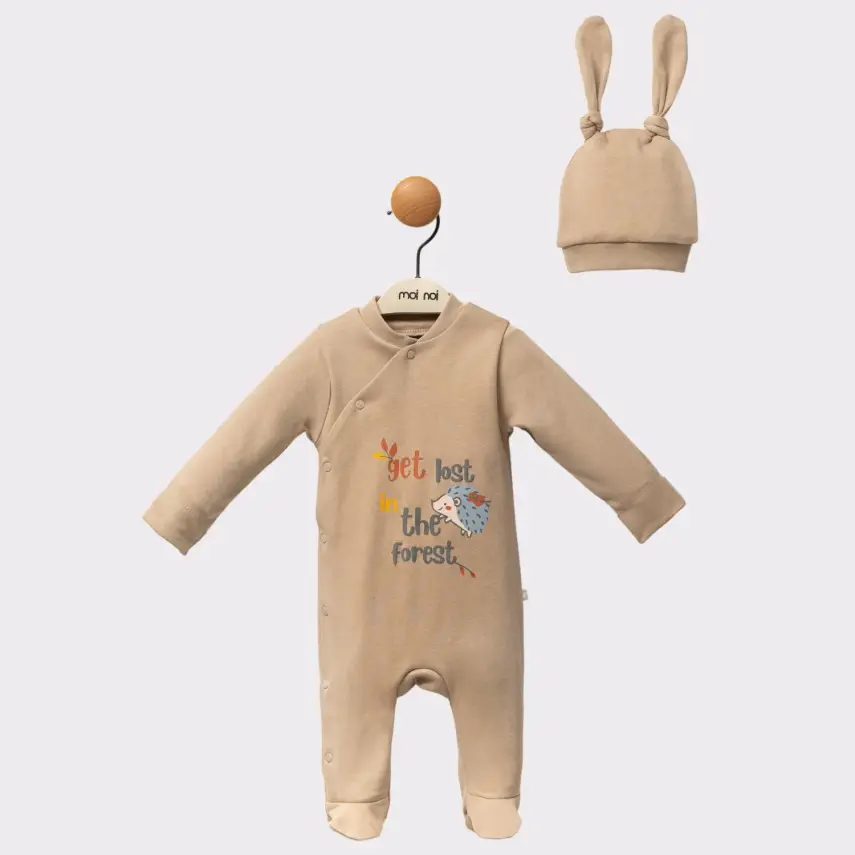 Moi Noi Kirpi Detaylı Şapkalı Unisex Bebek Tulum - 1