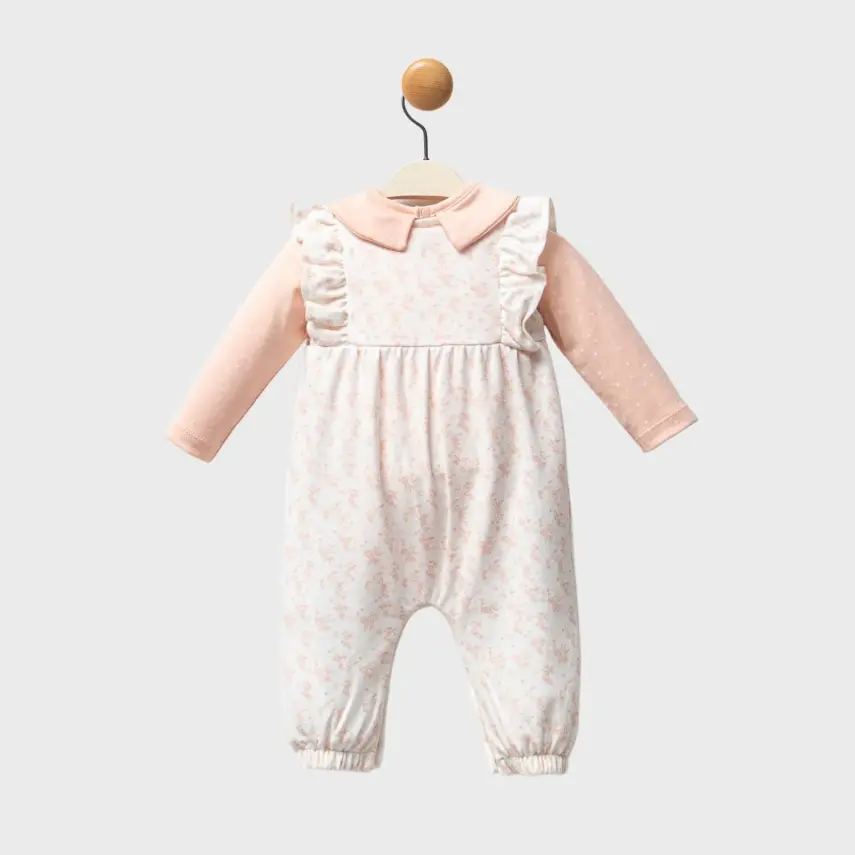 Moi Noi Kız Bebek Salopet Flowers Somon - 1