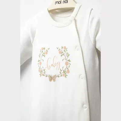 Moi Noi Kız Bebek Şapkalı Tulum Flowers Ekru - 3