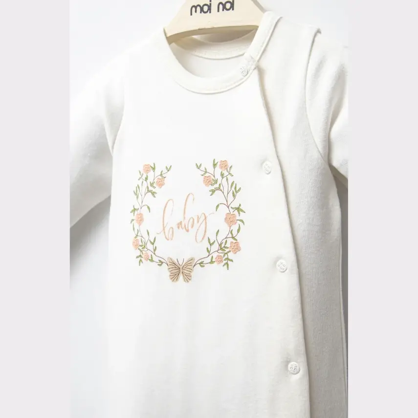 Moi Noi Kız Bebek Şapkalı Tulum Flowers Ekru - 3