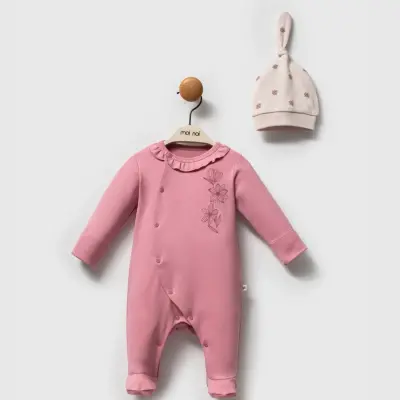 Moi Noi Kız Tulum Şapka Takım Flowers Mürdüm - 1