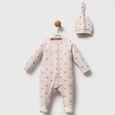 Moi Noi Kız Tulum Şapka Takım Flowers Mürdüm - 1