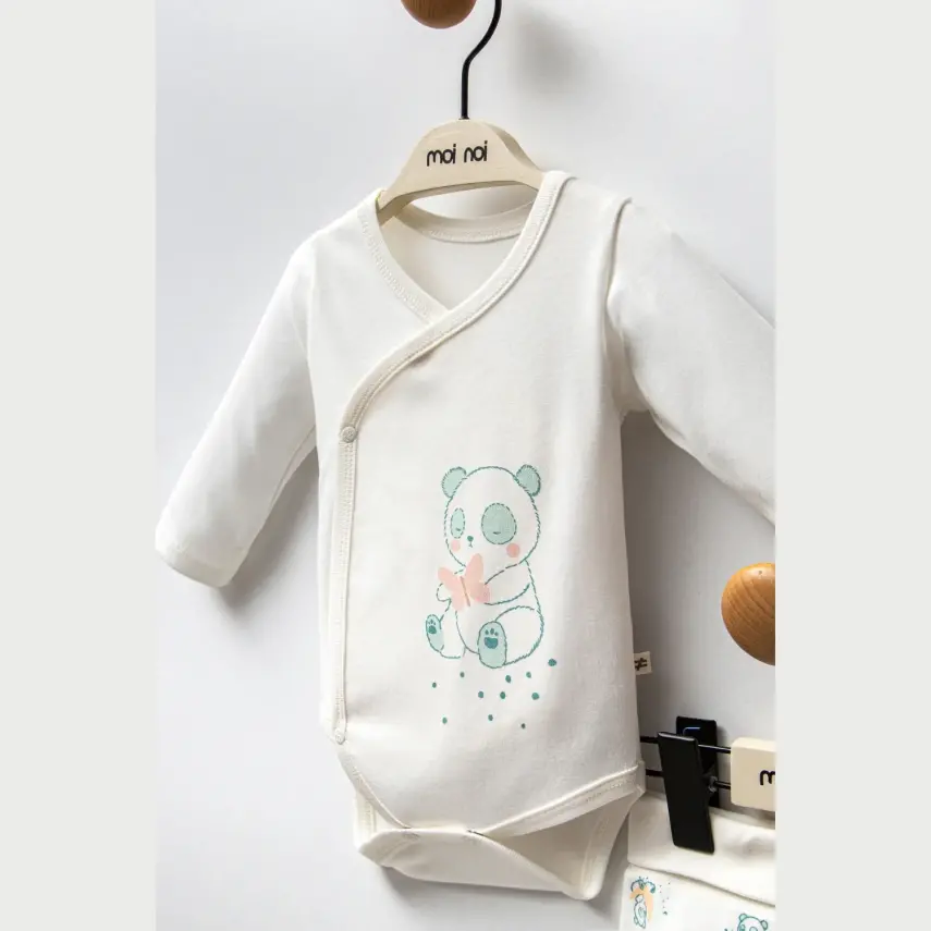 Moi Noi Panda Desenli Şapkalı Unisex Bebek Organik Zıbın Takımı - 3