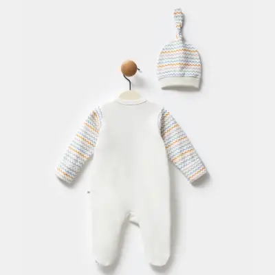 Moi Noi Şapkalı Bebek Tulum Zigzag Desenli Ekru Unisex (1)
