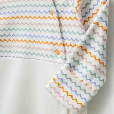 Moi Noi Şapkalı Bebek Tulum Zigzag Desenli Ekru Unisex - 3