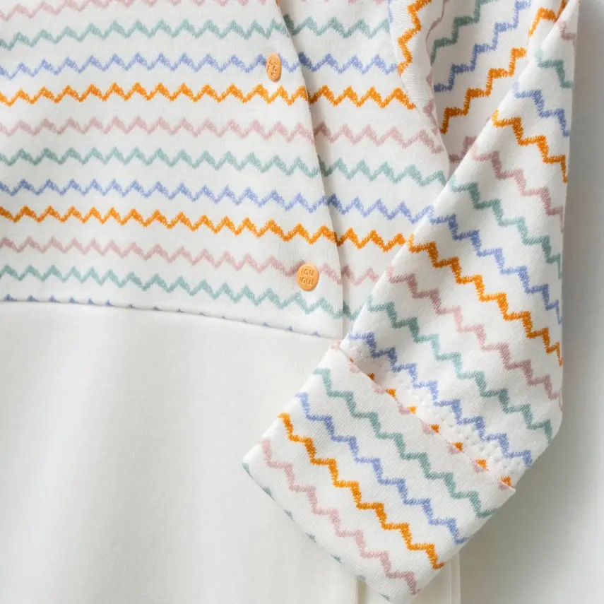 Moi Noi Şapkalı Bebek Tulum Zigzag Desenli Ekru Unisex - 3