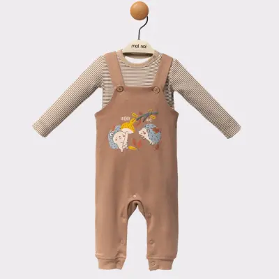 Moi Noi Unisex Kirpi Baskılı Bebek Salopet  - 5