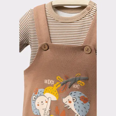 Moi Noi Unisex Kirpi Baskılı Bebek Salopet  - 6