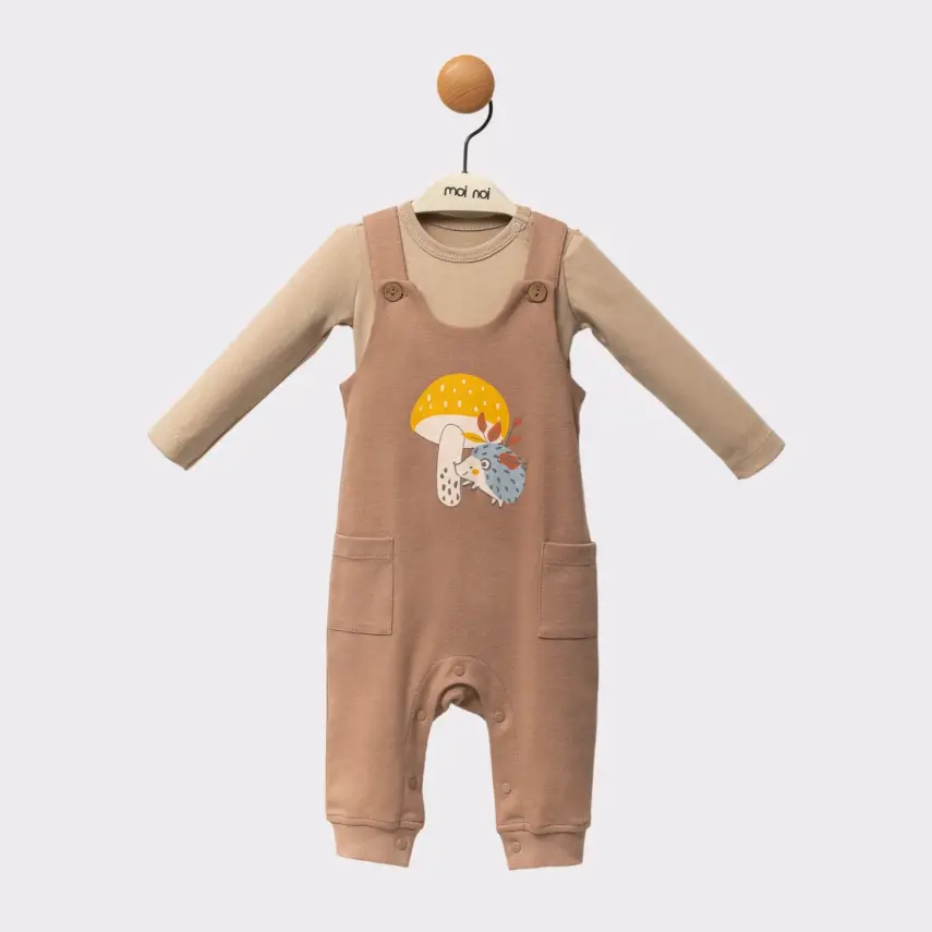 Moi Noi Unisex Kirpi Mantar Baskılı Bebek Salopet - 5