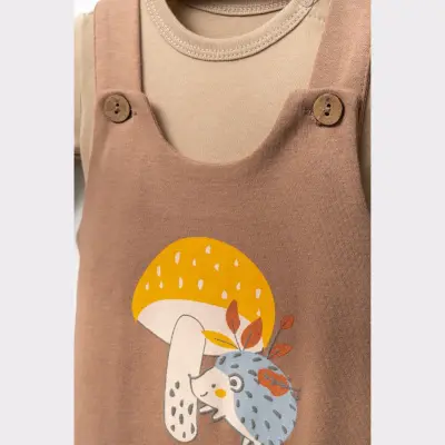 Moi Noi Unisex Kirpi Mantar Baskılı Bebek Salopet - 6