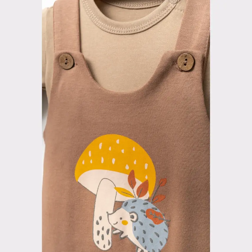 Moi Noi Unisex Kirpi Mantar Baskılı Bebek Salopet - 6