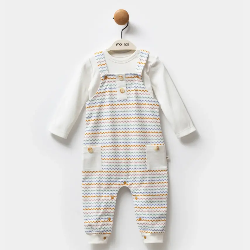 Moi Noi Zigzag Desenli Bebek Salopet Unisex - 1