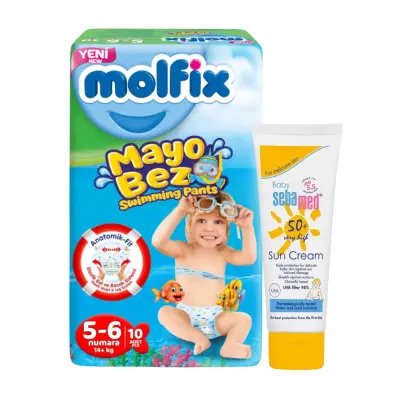 Molfix 5-6 Beden Mayo Külot Bebek Bezi (14+ kg) ve Sebamed 50 Faktör Bebek Güneş Kremi 75 ml