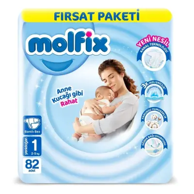 Molfix Bebek Bezi 1 Beden Yenidoğan 2-5 Kg 82li Fırsat Paketi (1)