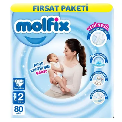 Molfix Bebek Bezi 2 Beden Mini 3-6 Kg 80li Fırsat Paketi