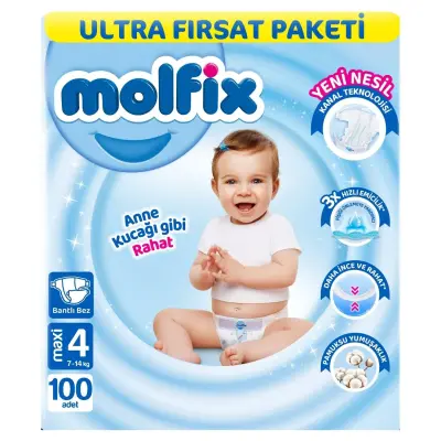 Molfix Bebek Bezi 3D 4 Beden Maxi 7-14 Kg 100lü Ultra Fırsat Paketi - 1