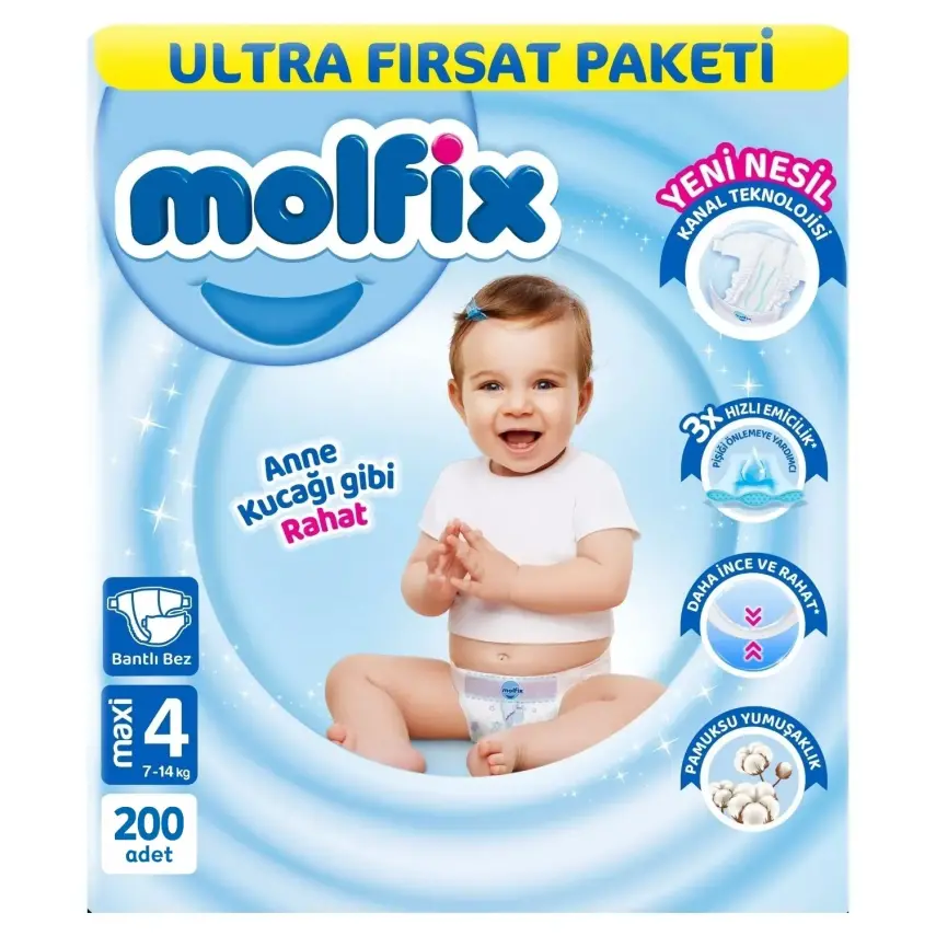 Molfix Bebek Bezi 3D 4 Beden Maxi 7-14 Kg Ultra Fırsat Paketi 200lü - 1