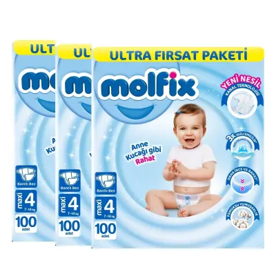 Molfix Bebek Bezi 3D 4 Beden Maxi 7-14 Kg Ultra Fırsat Paketi 300lü - 4