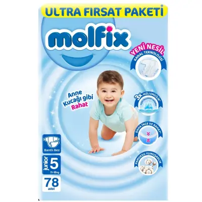 Molfix Bebek Bezi 3D 5 Beden Junior 11-18 Kg 78li Ultra Fırsat Paketi (1)