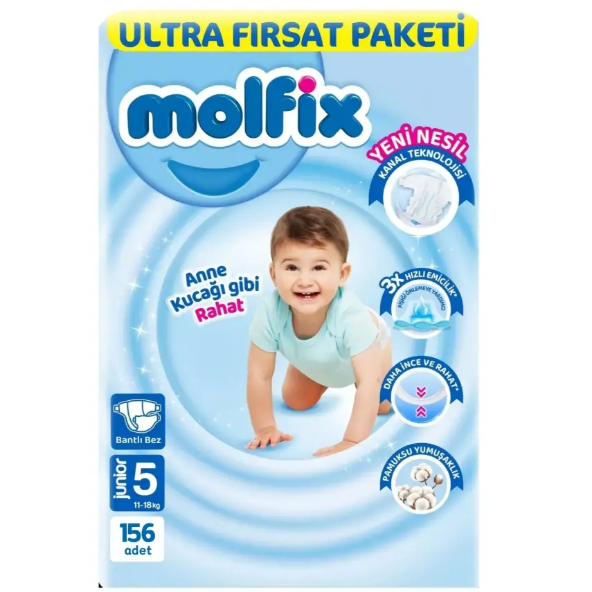 Molfix Bebek Bezi 3D 5 Beden Junior 11-18 Kg Ultra Fırsat Paketi 156lı - 1