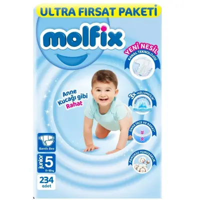 Molfix Bebek Bezi 3D 5 Beden Junior 11-18 Kg Ultra Fırsat Paketi 234lü - 1