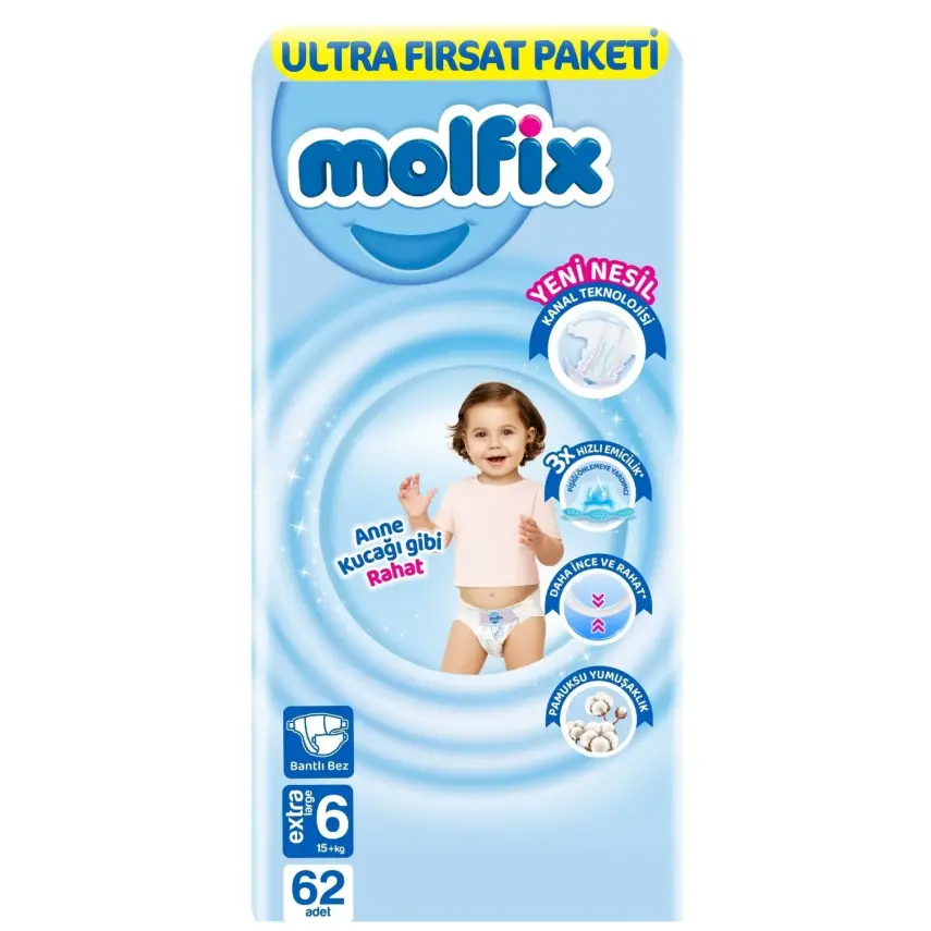 Molfix Bebek Bezi 3D 6 Beden Extra Large 15+ Kg 62li Ultra Fırsat Paketi - 1