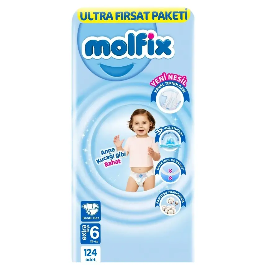 Molfix Bebek Bezi 3D 6 Beden Extra Large 15+ Kg Ultra Fırsat Paketi 124lü - 1