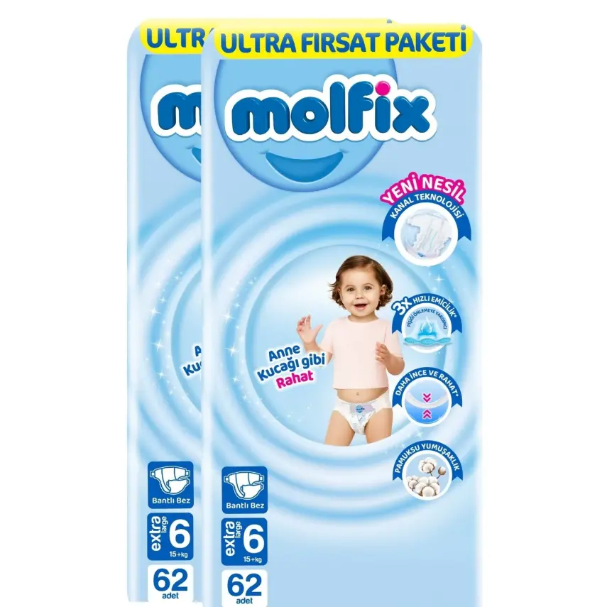 Molfix Bebek Bezi 3D 6 Beden Extra Large 15+ Kg Ultra Fırsat Paketi 124lü - 9