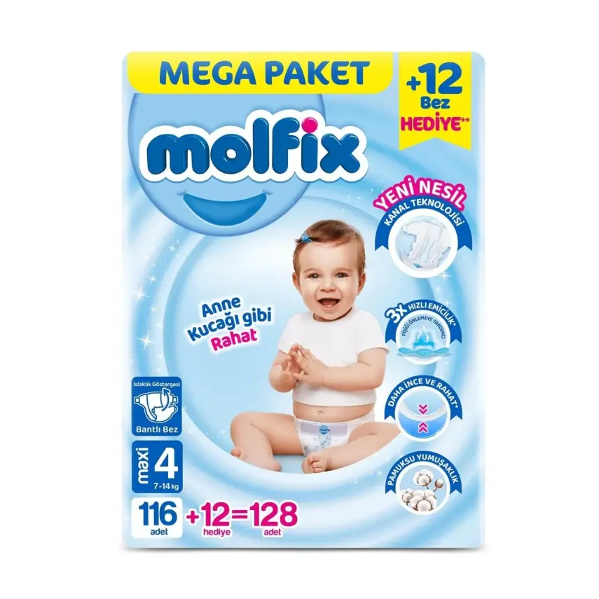 Molfix Bebek Bezi 4 Beden Maxi 7-14 Kg 128li Mega Paket - 2