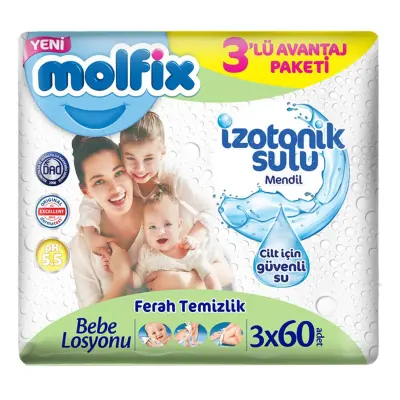 Molfix İzotonik Ferah Temizlik Islak Mendil 3x60lı (1)